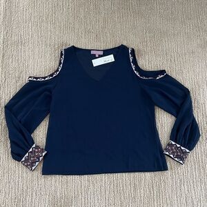 Harper Blue Long Sleeve Blouse with embroidery